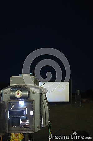 Thailand old analog rotary film movie projector at outdoor cinema movies theater for show people in the Park Stock Photo