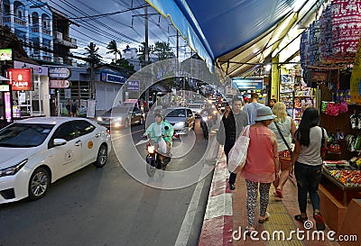 Thailand Phuket street scene early evening a busy main road. Editorial Stock Photo