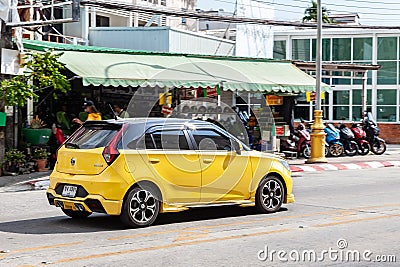 Yellow car model Morris Garage MG3 hatchback body on the street Editorial Stock Photo