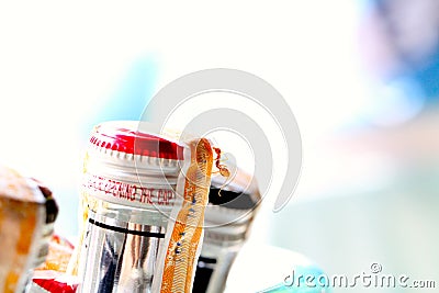 Thailand Red Ant on Beer Bottles Stock Photo