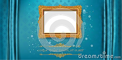 Thailand Royal gold frame on drake pattern background, Vintage photo frame antique, design pattern Stock Photo