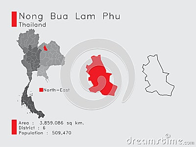 A Set of Infographic Elements for the Province Nong Bua Lam Phu Position in Thailand Vector Illustration