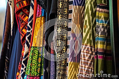 Thailand silk clothes hanging on the local shop by local people handmade Stock Photo