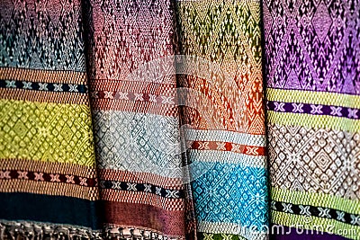 Thailand silk clothes hanging on the local shop by local people handmade Stock Photo