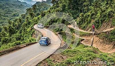 Thailand Steepest Road not yet on Google Maps, Mae Tuen to Mae Ramat Rural Stock Photo
