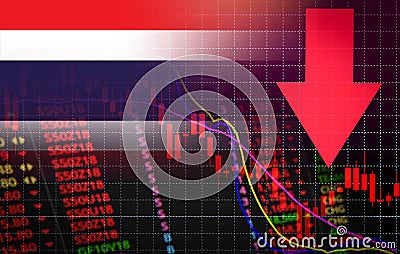 Thailand Stock Exchange market crisis red market price down chart fall Business and finance money crisis red negative drop in Stock Photo