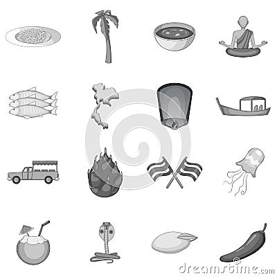 Thailand symbols icons set monochrome Vector Illustration