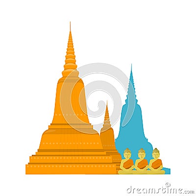 Thailand Templ with Buddha Vector Illustration