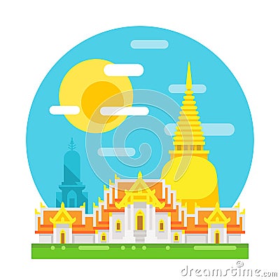 Thailand temple flat design landmark Vector Illustration