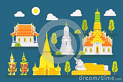 Thailand temple infographic elements set Vector Illustration