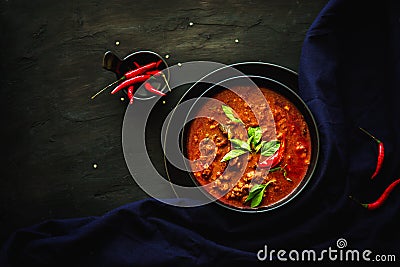 Thailand traditional cuisine, Red curry, curry soup, street food, dark food photography Asian food Stock Photo