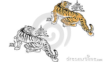 Thailand traditional tattoo,tiger Vector Illustration