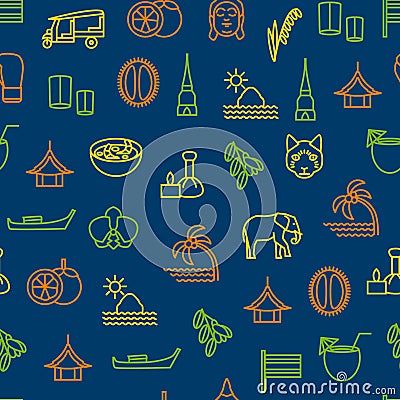 Thailand Travel and Tourism Seamless Pattern Background. Vector Vector Illustration