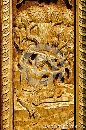 Thailand Wood Sculpture Ancient Art Stock Photo - Image 