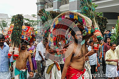 Thaipusam in Penang - Men carrying kavadi Editorial Stock Photo