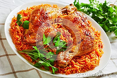 Thakkali sadam indian tomato rice with chicken Stock Photo