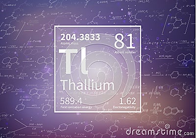 Thallium chemical element with first ionization energy, atomic mass and electronegativity values on scientific Vector Illustration