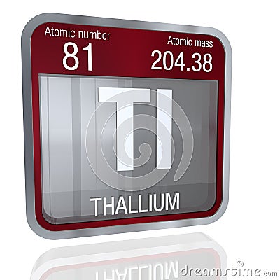 Thallium symbol in square shape with metallic border and transparent background with reflection on the floor. 3D render Stock Photo