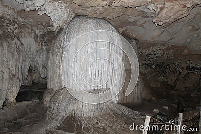 Tham Lot cave system filled with stalactites and stalagmites near Sop Pong Stock Photo