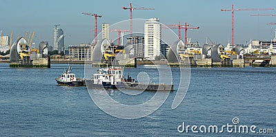 Thames barrier. Cranes. Construction. Editorial Stock Photo