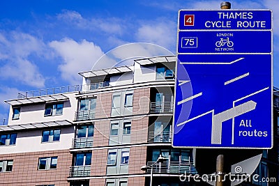 Thames Cycle Route Road Traffic Sign Kingston, London Editorial Stock Photo