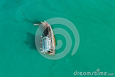 Than Mayom Bridge, Sunken and drowning boats in koh Chang, Trat, Thailand Stock Photo