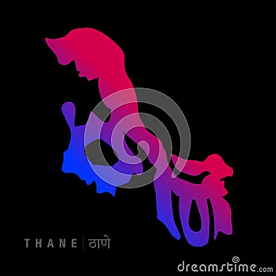 Thane city map typography in Marathi script Vector Illustration
