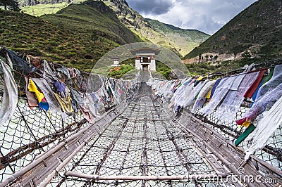 Thangtong Gyalpo `s iron bridge , Thimphu Bhutan Stock Photo