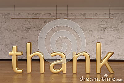 Thank sign letters on wooden floor. 3D illustration. Cartoon Illustration