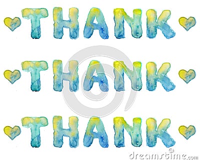 Thank - Word By Watercolor On white Background. Watercolor Stock Photo