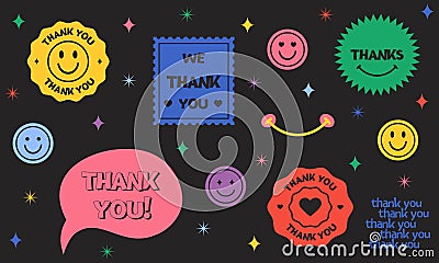 Thank you abstract hipster cool trendy background with retro stickers. Thanksgiving abstract background. Vector design Vector Illustration