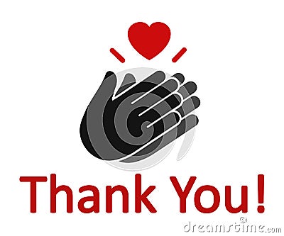 Thank you with applause icon and heart, clapping hands â€“ vector Stock Photo