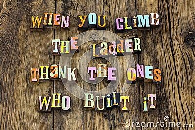 Thank you appreciation help others climb ladder teamwork success Stock Photo