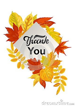 Thank You. Autumn vector illustration with falling leaves Vector Illustration