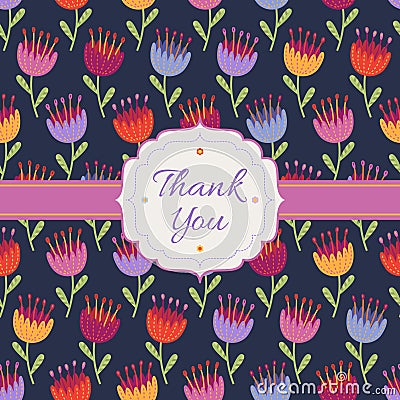 Thank You background with decorative flowers Vector Illustration