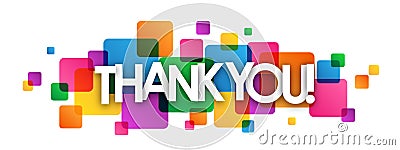 THANK YOU! banner on overlapping colorful squares Stock Photo