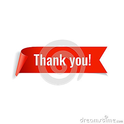 Thank you banner. Red paper twisted ribbon Vector Illustration