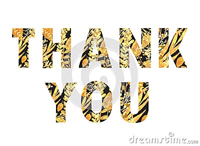 Thank You, black letters with golden leaves Stock Photo