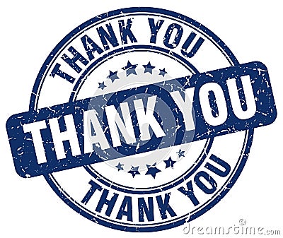 Thank you blue grunge round rubber stamp Vector Illustration