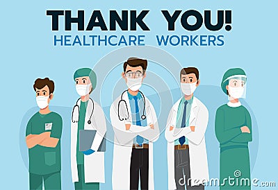 Thank you brave healthcare working for the fight against covid-19 coronavirus infection. Vector illustration Vector Illustration