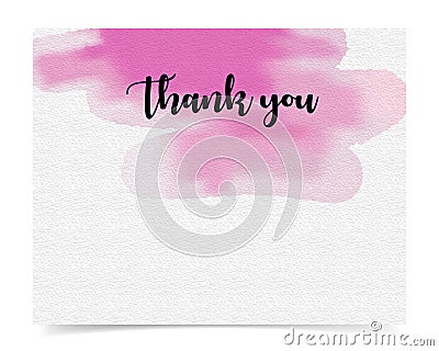 Thank you card, abstract watercolor painting on paper. Vector Illustration