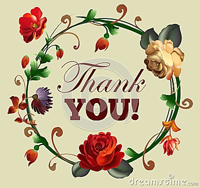 'Thank You' Card With Beautiful Vintage Flowers Stock Vector - Image ...