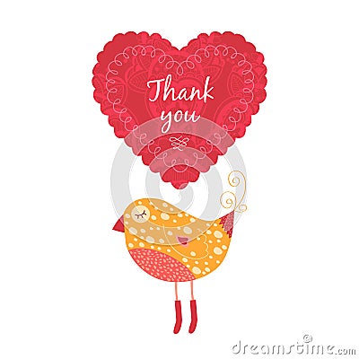 Thank you card with birds Vector Illustration