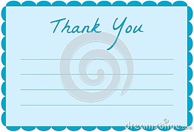 Thank you card in blue with scalloped edge Vector Illustration