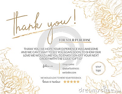 Thank you card for business. Elegant card for decorating handmade products Vector Illustration