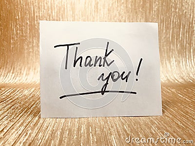 Thank you card with Lettering on glitter gold background Stock Photo
