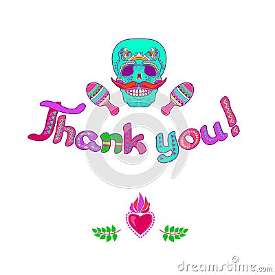 Thank you card with Mexican-themed design elements. Vector illustration. Vector Illustration
