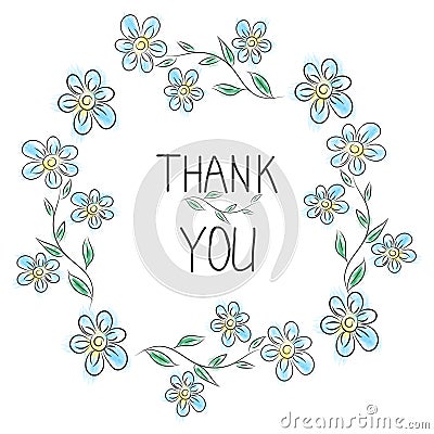 Thank you card. Stylish floral frame with text Vector Illustration