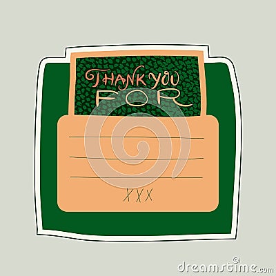 Thank You card with by you text and XXX. Vector Illustration