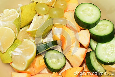 Asian Food Plate. Fruit, Vegetables, Salad Serving 01 Stock Photo